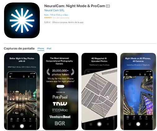 Neuralcam app para editar fotos en Iphone
