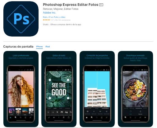 Photoshop express app para editar fotos en Iphone