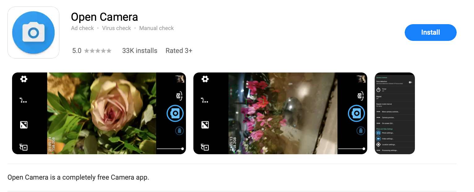 Open Camera app para editar fotos en android